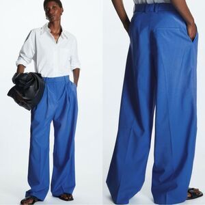 NWT COS Wide-Leg Pleated Wool Trousers in bright blue
